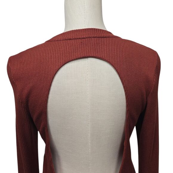 All Saints‎ Ribbed Molly Cutout Backless Bodysuit Womens Size 10 Orange Rust - Picture 7 of 10